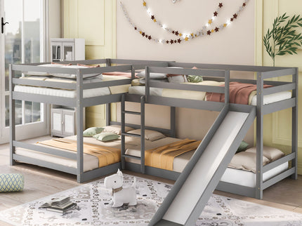 L-Shaped Bunk Bed With Slide And Short Ladder