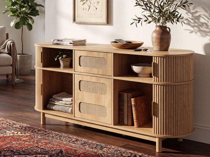 Fluted Sideboard Buffet Cabinet With Sliding Doors And Adjustable Shelves