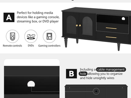TV Stand For TVs Up To 75", Entertainment Center Media Console For Living Room - Black
