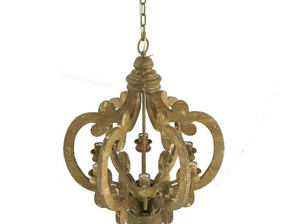 Farmhouse Chandelier, 6 Light Wood Chandelier Pendant Light Fixture With Adjustable Chain For Dining Room Living Room Entryway, Bulb Not Included