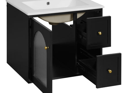 Wall-Mounted Bathroom Vanity Set With Sink, 2 Drawers And Soft-Close Door