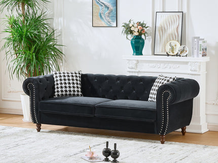 Chesterfield Upholstery Fabric Sofa With Roll Armrest & Nailhead