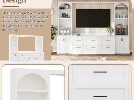 Arched Entertainment Center Wall Unit With 6 Drawers, Large TV Stand With Bookshelves
