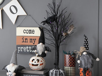 Light Plaid Pumpkin, For Holiday Halloween Decor - Black / White