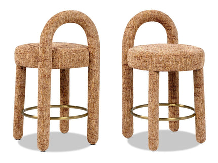 Penny - Round Arched Fully Upholstered Counter Stool (Set of 2) - Orange