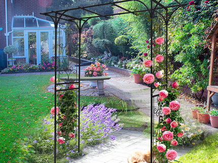 Metal Garden Arch Climbing Plants Support Rose Arch Outdoor - Black