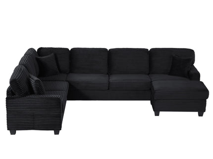 Upholstered U-Shaped Sectional Sofa With Movable Ottoman And Side Storage Pockets