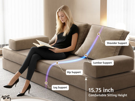 Multifunctional Convertible Sofa Bed With 2 Tumbler Backrests And 2 Pillows, Deep Seat Couch