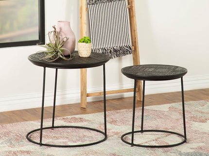 2 Piece Nesting Table With Embossed Tops And Base - Black