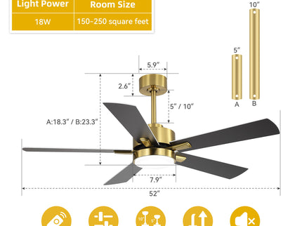 Reversible DC Motor Ceiling Fan With Dimmable LED Light For Living Room
