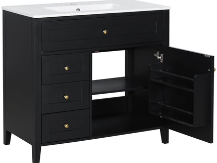 Bathroom Vanity With Sink, 3 Drawers & Cabinet With Adjustable Shelves