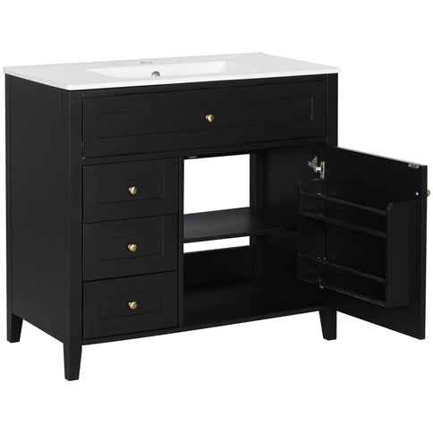 Bathroom Vanity With Sink, 3 Drawers & Cabinet With Adjustable Shelves