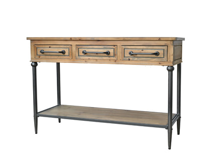 Accent Storage Console Table With Open Shelf And 3 Drawers For Living Room - Natural Wood / Brown