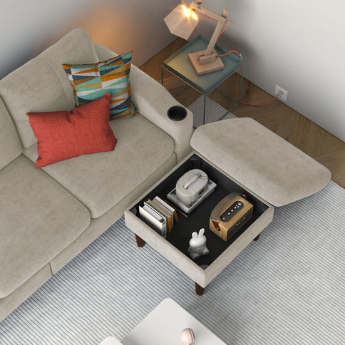 3 Seater Convertible Combination L Shaped Sofa With Footstools With Storage