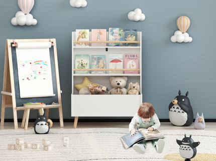 Bookshelf , Book Organizer With Toy Storage - White