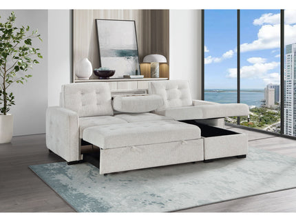 Gustavo - Sofa, Pull Out Bed, Storage Chaise, USB And Cup Holders - Beige
