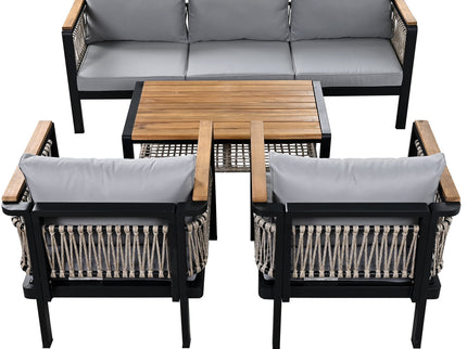 4 Pieces Outdoor Sectional Sofa Set 5 Person Patio Seating Group Outdoor Conversation Set With Cushions And A Coffee Table For Patios