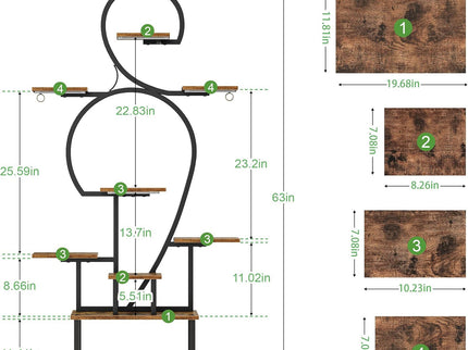 Plant Stand Indoor With Grow Light, 9 Tiered 63" Tall Indoor Plant Shelves For Multiple Plants - Walnut / Black