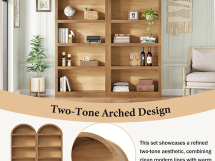 Freestanding Tall 5 Tier Display Bookcase For Living Room (Set of 2) - Brown