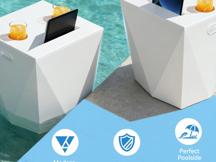 End Table With 2 Cup Holders And 1 Tablet Holder For Outdoor - White