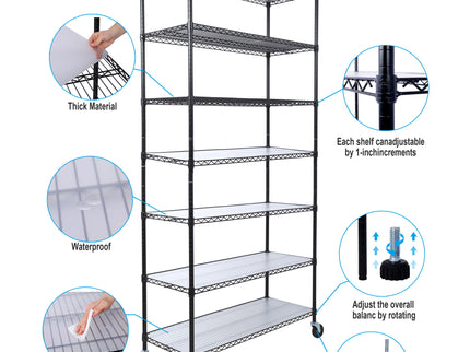 7 Tier Metal Shelf Wire Shelving Unit, 2450Lbs Heavy Duty Adjustable Storage Rack With Wheels & Shelf Liners For Closet Kitchen Garage Basement Commercial Shelving