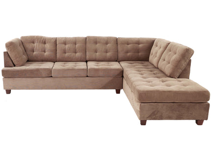 Truffle Waffle Suede Sectional Sofa With Tufted Cushions And Accent Pillows, Reversible Chaise - Neutral
