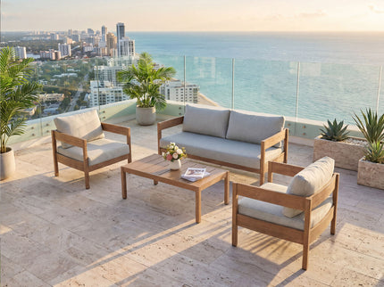 Outdoor Sofa Set Of 3 With Weather Resistant Cushions (Coffee Table Not Included) - Oak