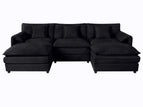 Black / 3 Seater Sectional Sofa With 2 Ottomans