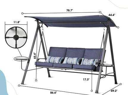 Steel 3 Seater Swing Porch Swing With Canopy - Blue