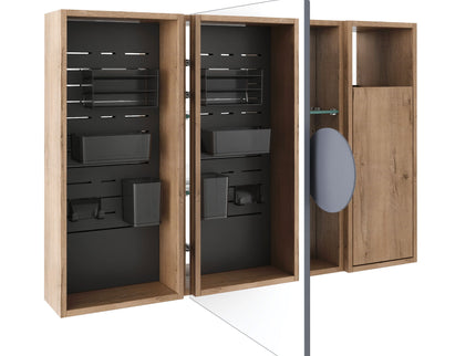 Wall Mounted Bathroom Mirror Cabinet With Soft Close Door, Storage Cabinet - Imitative Oak