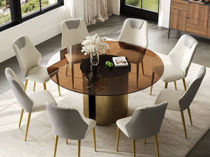 Modern Round Dining Table Set With Glass Top And Steel Legs