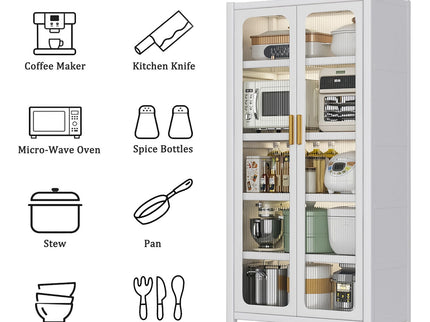 6 Tier Storage Cabinet With Transparent Door, Adjustable Shelves & Wheels