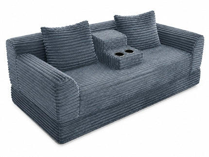 Soft Striped Convertible Sofa Bed, Dual Use Lounge Couch With Cup Holders And Pillows