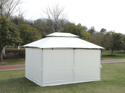 Outdoor Patio Gazebo Tent With Ventilated Double Roof And Sidewall