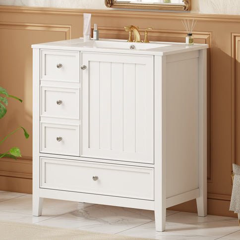 Modern Bathroom Vanity With Sink, 1 Cabinet & 3 Drawers