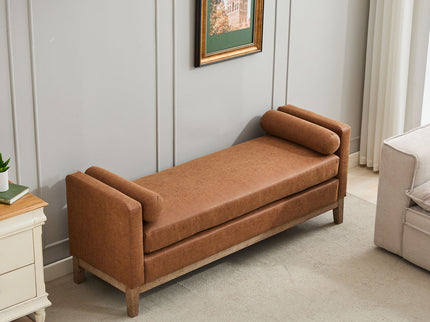 Upholstered End Of Bed Bench With Arms & 2 Bolsters For Bedroom
