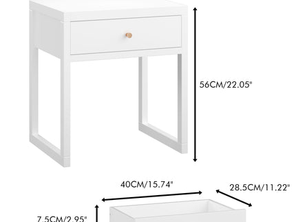 Nightstand With Drawer, Minimalist Bedside Table, Compact End Table For Bedroom - White