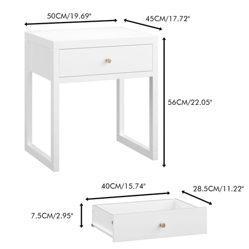 Nightstand With Drawer, Minimalist Bedside Table, Compact End Table For Bedroom - White