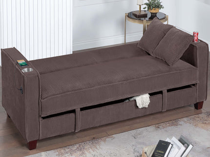 Modern Convertible Sofa With Hidden Storage USB Port, Cup Holder