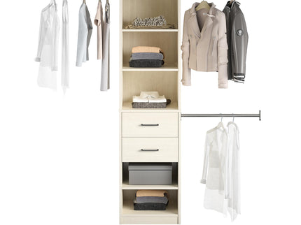 Kelly - 5 Shelf 2 Drawer Closet Organizer With 3 Adjustable Hanging Rods - Ivory