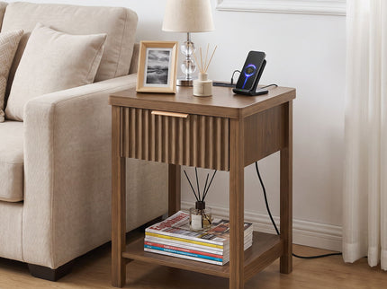 Nightstand, Bedside Table With Built In Charging Station (Set of 2) - Walnut