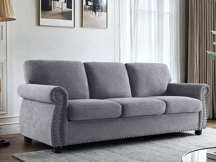 Soft Sofa, Upholstered 3 Seater Couch With High Density Foam, Loose Back Cushions And Turned Legs