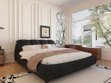 Luxury Upholstered Platform Bed With Oversized Padded Backrest And Solid Wood Frame