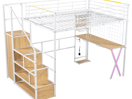 Loft Bed With Built In Work Station, Wardrobe, Storage Staircase And LED