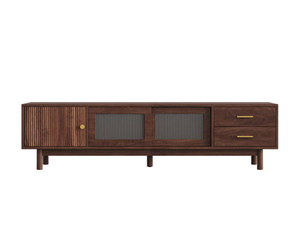 TV Stand With Sliding Doors And 2 Drawers For Living Room - Dark Brown
