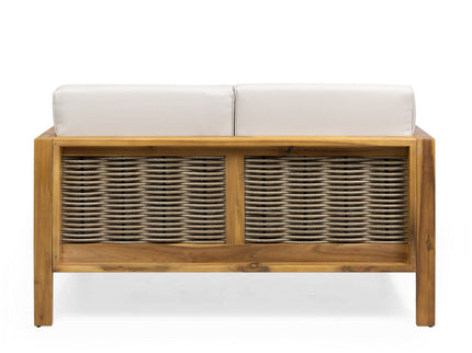 Outdoor 4 Seater Acacia Wood Chat Set With Wicker Accents And Cushions - Teak / Mixed Brown / Beige