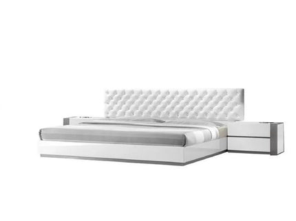 Nightstand Bedside Table With 2 Drawer For Bedroom - White / Silver