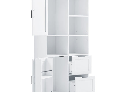 Freestanding Bathroom Storage Cabinet With Doors And Drawers, Adjustable Shelf, Open Shelves - White