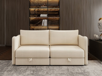 Modular Sectional Sofa With Storage, Convertible 2 Seater Sleeper Sofa - Beige
