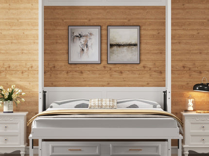 Full Size Murphy Bed With 2 Drawers - Beige